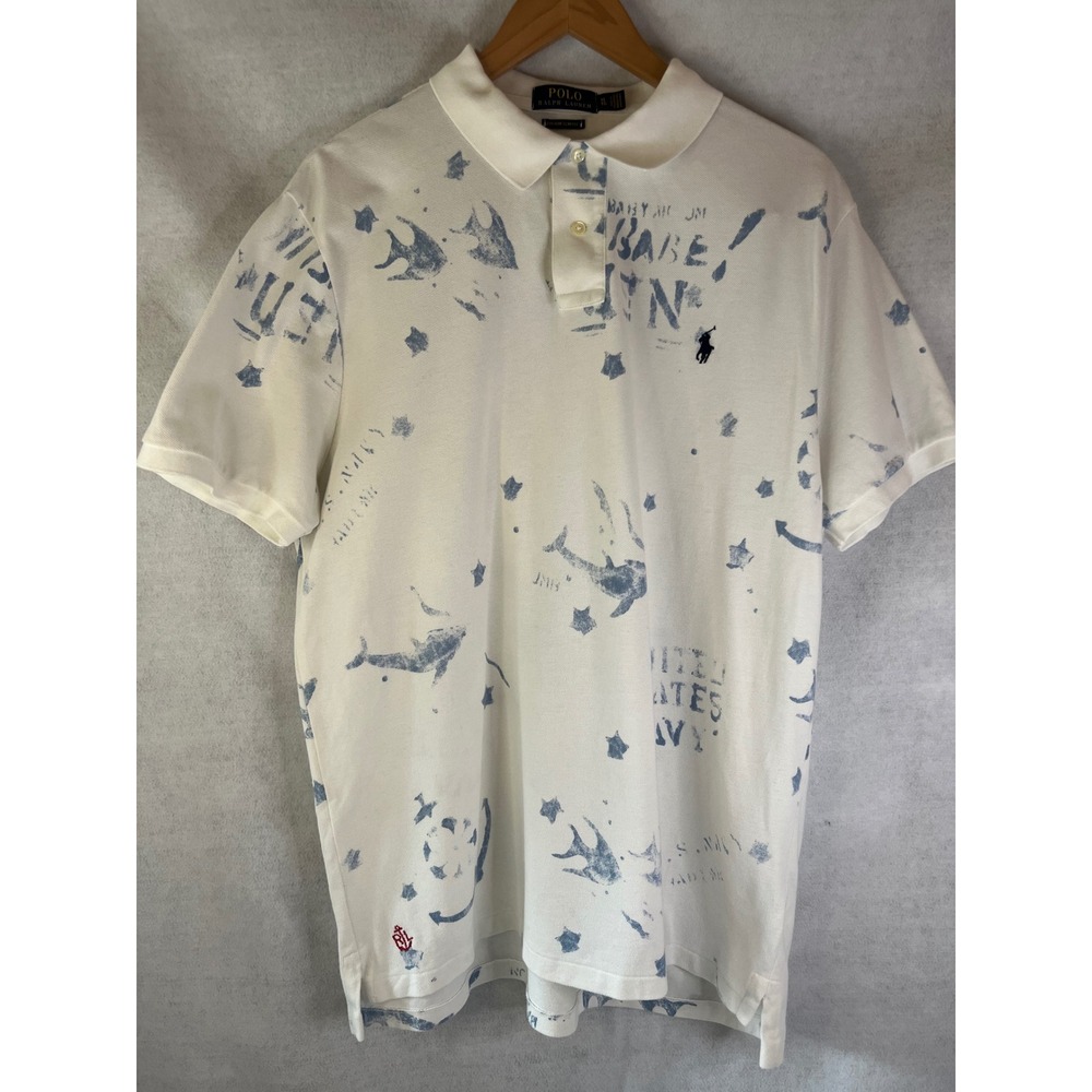 Polo Ralph Lauren Men's XL Polo Shirt White‎ Slim Fit US Navy Casual NWOT RARE